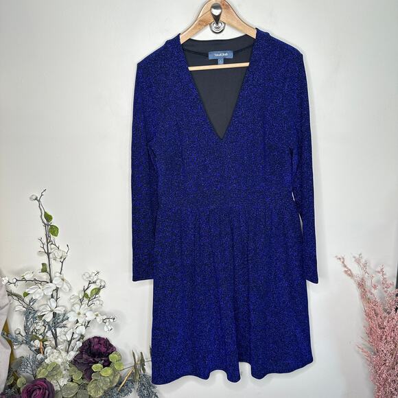 MODCLOTH All That Glitters V-Neck Metallic Sparkle Dress Royal Blue Sz L {VV40} - Picture 2 of 5